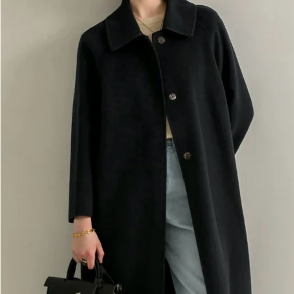 WOMEN VINTAGE BLACK TRENCH COAT, WOOL, SIZE: 16 BUT CHECK MEASUREMENTS FOR FIT. - Picture 2 of 11